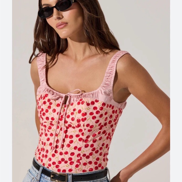 Astr Tops - Astr Pink Cherry Print Blouse